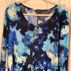 Navy, turquoise watercolor tunic top
